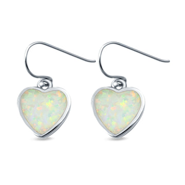 Drop Dangle Heart Earrings Lab Created White Opal 925 Sterling Silver (9mm)